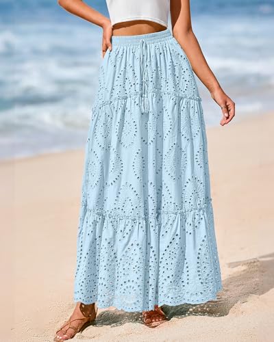 Image of BTFBM Eyelet Long Skirts for Women Beach Vacation