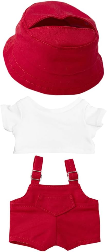 niannyyhouse 15cm 17cm Doll Clothes Hat White T-Shirt Overalls Doll Dressup (Red)