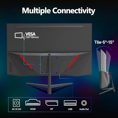 Monitor da gioco 27 pollici, 180Hz, tempo di risposta 1ms, monitor curvo FHD 1920x1080, 90% DCI-P3, 100% sRGB, sincronizzazione adattiva del monitor di gioco del PC, HDMI, DisplayPort - Monitor - Immagine 7