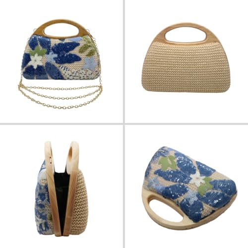 Image of UMREN Straw Clutch Handbags Women Beach Crossbody Hand-woven Summer Purse Wallet Top handle Evening Bag for Wedding Party