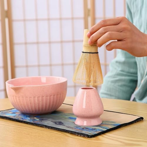 Ensemble de 2 porte-fouets à matcha en céramique et bol moucheté rose - 6