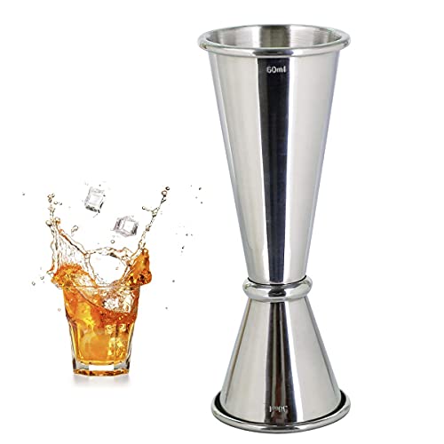 Double doseur à cocktail en acier inoxydable 304 30 ml 60 ml pour bar, maison, barman, fête, vin (argent) Cover