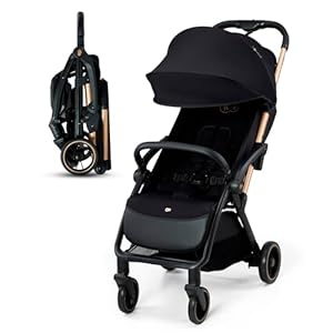 Kinderkraft APINO, Lightweight Stroller up to 24 kg, auto-Folding Pushchair, Compact fold, 360° Swivel Wheels, Adjustable backrest and footrest, Large Canopy with Ventilation, 0–4 Years, Black
