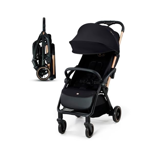 Kinderkraft APINO, Lightweight Stroller up to 24 kg, auto-Folding Pushchair, Compact fold, 360° Swivel Wheels, Adjustable backrest and footrest, Large Canopy with Ventilation, 0–4 Years, Black