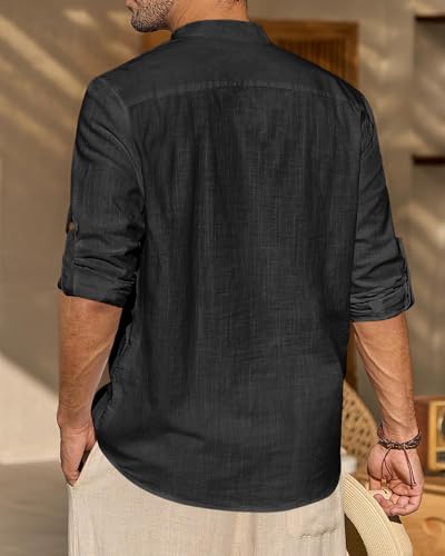 Image of Zombom Men's Cotton Blend Solid Full Sleeve Short Kurta Shirt with Mandarin Collar