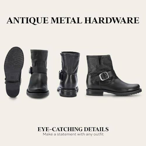 Image of Frye 5 inch Veronica Booties for Women - Full-Grain Brush-Off Leather with Antique Metal Hardware and Rubber Outsole, Genuine Stitch Welt Construction