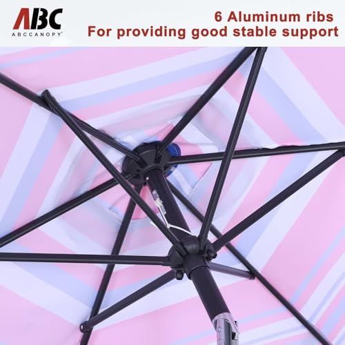 Image of ABCCANOPY Patio Umbrella 7.5ft, Outdoor Table Umbrella with Push Button Tilt and Crank, 6 Ribs Umbrella for Patio Pool Garden Deck (Dark Blue Red Stripes)