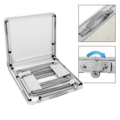 ECD Germany Campingtisch Set mit 4 Hocker - 120 x 60 x 55/63/70 cm höhenverstellbar - klappbar - Weiß/Creme - aus… – Bild 6