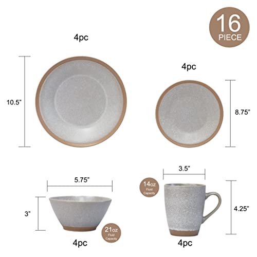 Qoutique, Matte Reactive Glaze Dishes Dinnerware Set, 16 Pieces, Stoneware, Plates And Bowls Sets, Service For 4, Microwave Safe, Chip Resistant, For Everyday Casual Kitchen And Formal Dinner #TOP3