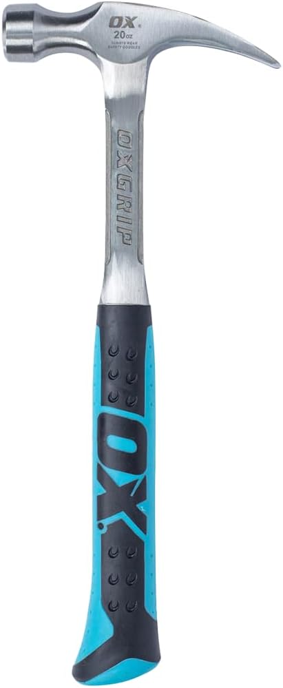 OX Tools -P082920 Straight Rip Claw Hammer 20 oz with Non-slip Handle - Precision Balanced Hammer Ideal for Carpenters and Electricians, Multi-colour