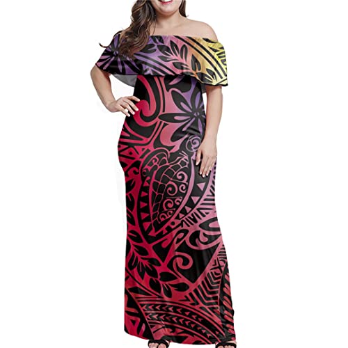 ポリネシアンハイビスカスプリントパーティーロングドレスビーチ