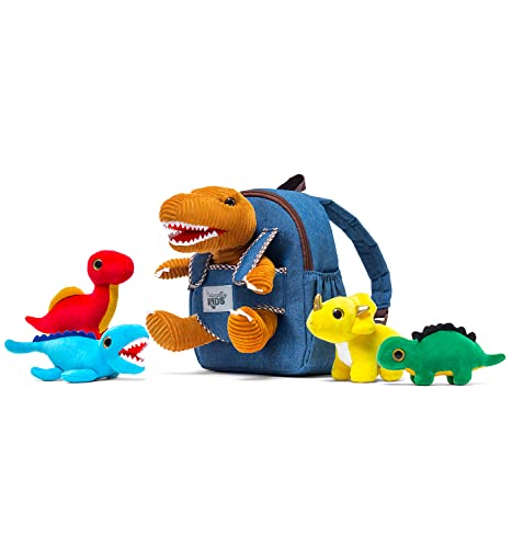Naturally Kids Dinosaur Plush Toys Set 4 W Backpack - Dinosaur Toys For Kids 3-5 - Dinosaur Backpack W Stuffed Animals - 2 4 5 Year Old Boys Girls Gifts - Stress Relief Sensory Fidget Toy Super Soft #TOP6
