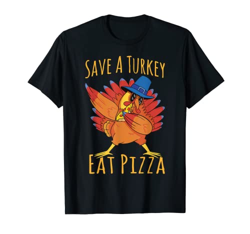 Dabbing Turkey Eat Pizza Adult Vegan Kids Thanksgiving Day T-Shirt