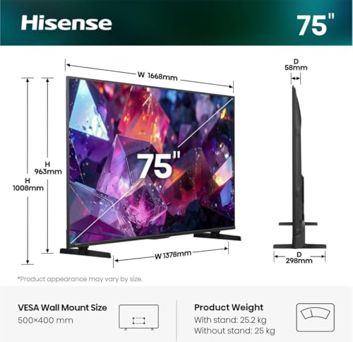 TV Hisense QLED 75E7S Pro 189 cm 2026 - vue 6
