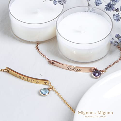 MignonandMignon Custom Name Bracelet with Birthstone Personalized Engraved Jewelry for Women, Mom, Sister, Friendship Matching, Birthday Gift for Her – 2BR-BS3