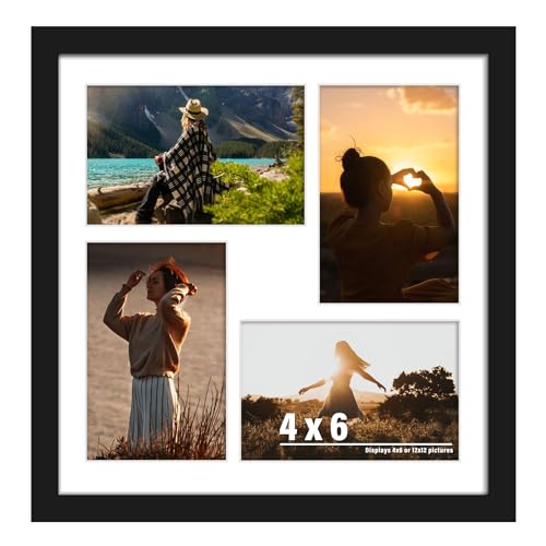 Image of DUENPY 12x12 Picture Frame, 4x6 Collage Picture Frame, Displays Four 4x6 inch Photos, or 12x12 (Without Mat) Available for Wall Mount or Table Top Horizontal and Vertical Display, Black.