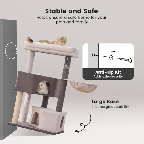 Image of Gardner Pet Cat Tower for Large Cats, 41 inch Heavy Duty Cat Tree with 2.8 inch Thickened Scratching Posts & Extra Large Hammock, Stable Cat Climbing Stand with Washable Perch for Maine Coon & Multi-Cat