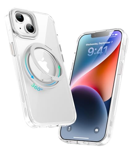 Image of for iPhone 14 Case /iPhone 13 case, Compatible with MagSafe, Slim Shockproof Military-Grade Rugged Protective Case with Stand, Camera Control, Comfort Grip (C-Clear, iPhone 13 /14)