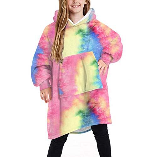 Shamdon Home Collection Manta con capucha para niños, de gran tamaño, mullida, de forro polar, con bolsillo, para niños y adolescentes de 5 a 15 años, Rosa Roja