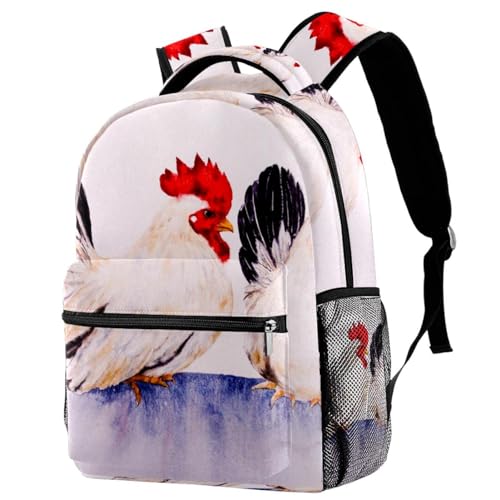 Sac à dos coq et poule multicolore, sac d'école original de 40cm pour adolescents