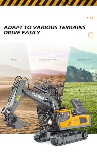 Image of RC JCB Toy Excavator for Kids - 1:20 11-Channel Metal Remote Control Construction Vehicle with Lights, Sounds & 680 Rotation Yellow Digger Truck (Ages 6-12)