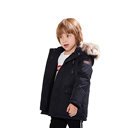 Uwback Boys Winter Jacket Kids Hooded Down Coats Warm Parka With Faux Fur Trim For Girls Black 120 #TOP5