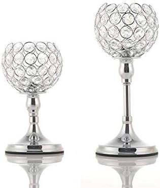 VINCIGANT Crystal Silver Candle Holders,Candlestick Holders,Crystal Tea Light Holder, Ornaments for Living Room, Wedding Table Decoration, 2pcs 33cm Tall- Gift Box Package