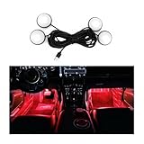 KHGUZ Car Interior LED Light, 4 in 1 Super Bright Automotive Ambient Neon Light Kit with USB Port, Self-Adhesive Vehicle Interior Atmoshpere Bulb, Universal for RV, SUV, Truck (Red)