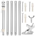 Flag Pole 6 FT Flagpole Holder Stainless Steel with Bracket Rustproof and Rotating Rings Multi-Angle of 45° and 90°, Adjustable Flagpole for Outdoor Wall Yard Garden Wall Mounted, Easy to Install