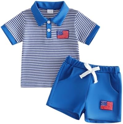 FYBITBO Toddler Baby Boy 4th of July Outfit Short Sleeve Button Down Shirt Short