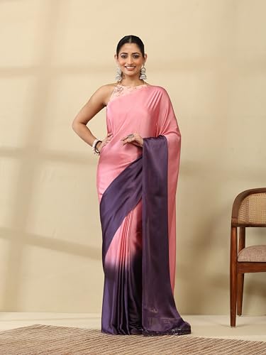 Image of Garden Vareli Lace Border Satin Saree with Unstitched Sequin Blouse Piece