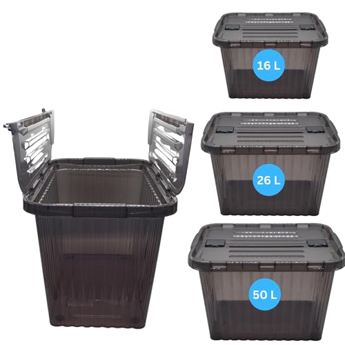 HLKauf Aufbewahrungsboxen mit Deckel 3er Set aus 50L, 26L & 16L Plastik Boxen Stapelboxen mit Klappdeckel Lebensmittelecht Haushalt Block