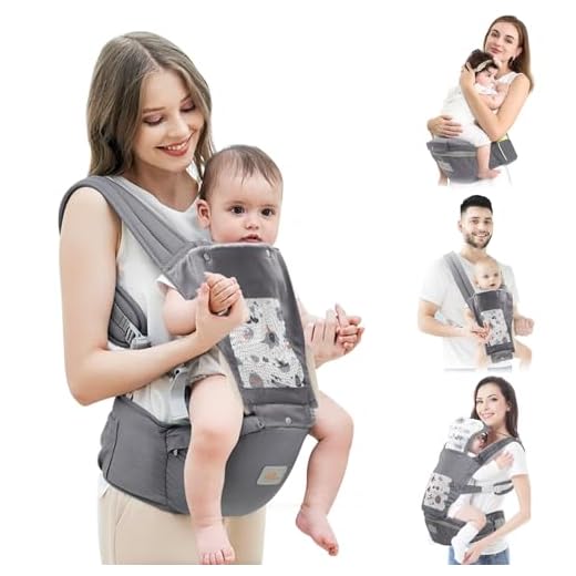 Baby Carrier Newborn to Toddler, Mumgaroo Ergonomic 6-in-1 Baby Carrier with Hip Seat Complete All Seasons, Adjustable & Removable Baby Holder Backpack with Baby Hood 0-36 Months (Grey)