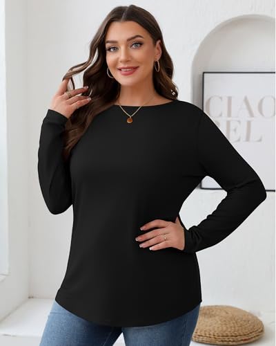 Ficerd 3 Pack Womens Plus Size Long Sleeve Tops Crew Neck Loose Fit T Shirt Stretchy Casual Winter Tops Basic Tees Shirts4