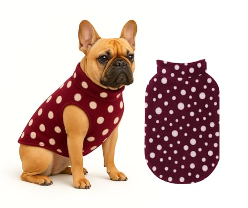 Image of The Pets Company Dog Winter Coat Jacket, Cloth, Windproof, Light Weight, Washable, Ultra Warm Thick Fleece Lined Dog Vest for Cold Weather Protection, (Polka Maroon Cherry, Small - Med - 16 Inch)