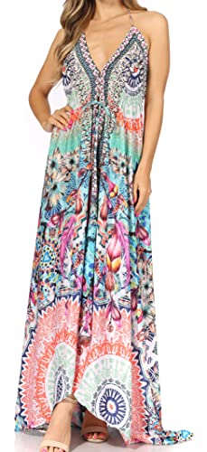 Image of Sakkas Lizi Womens Maxi High-Low Halter Handkerchief Long Dress Beach Party