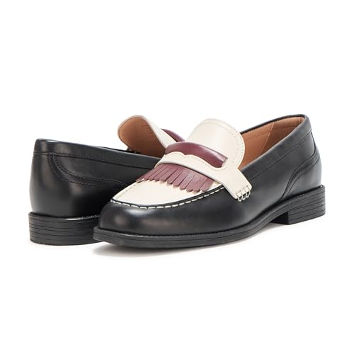 Cole Haan Cole Haan Women's Stassi Kiltie Loafers, Ivory/Black/Dark Garnet Leather, 11-B US