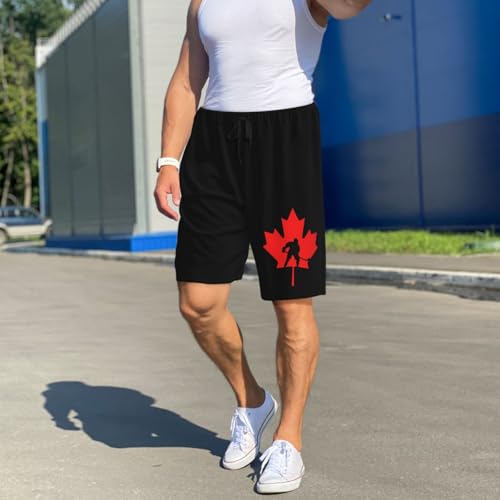 Canadian Hockey Player Pajama Shorts for Men, Men's Pajama Bottoms, Sleepwear for Summer4