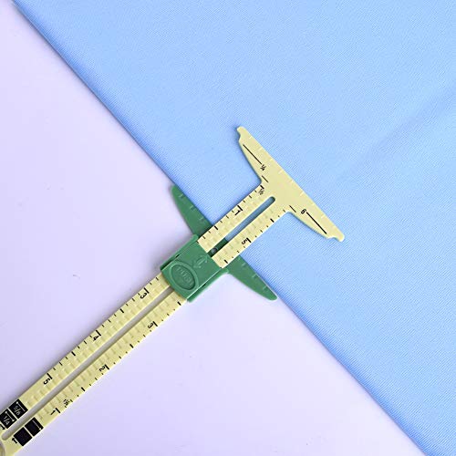 WXJ13 T-Shaped Sliding Gauge Sewing Measuring with 4 Colors Heat Erase Pens for Fabric, 5-in-1 Sewing Ruler Tool for Marking Button Holes, Seam Allowance Gauge