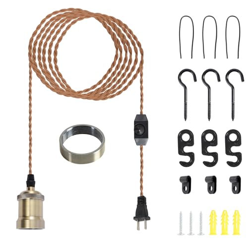 Plug in Pendant Light Cord hanging light kit with dimmer switch Farmhouse Hanging Lights19.69 ft power cord length Hemp Rope Plug in Hanging Light Cord suitable for kitchen island dining room hallway