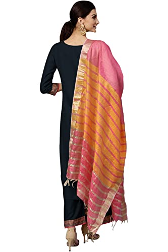 Image of Women's Cotton Kurta with Palazzo and Dupatta (ALC8120N Black S)