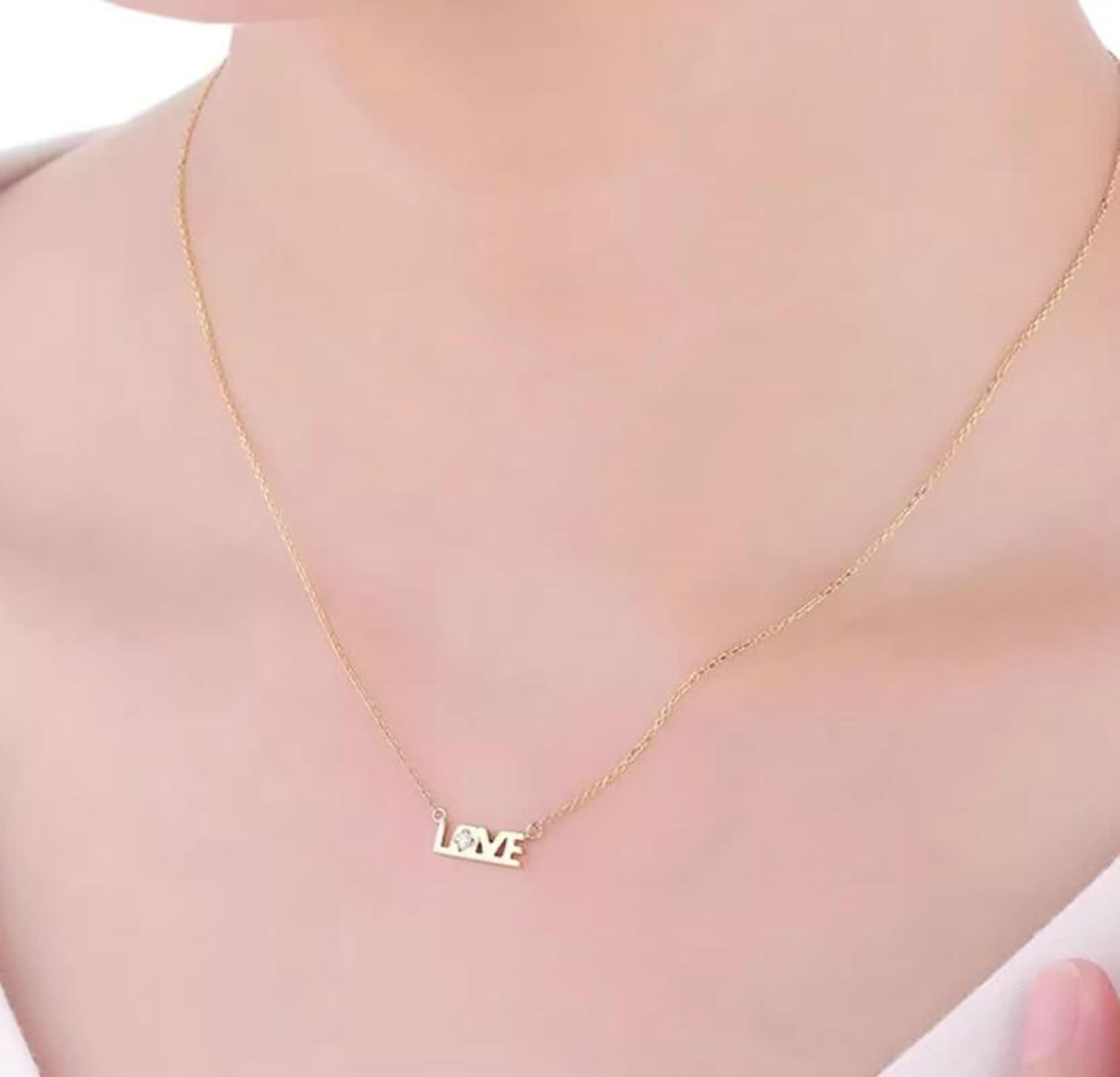 Collana da donna, lunga con diamante bianco 0,02 carati, in oro giallo 9/14/18 carati