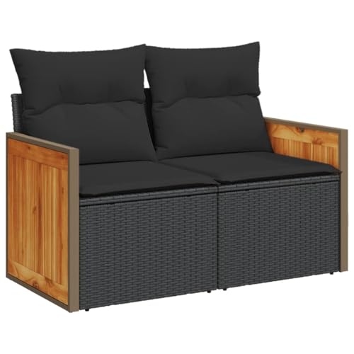 vidaXL Gartensofa mit Kissen 2-Sitzer, Sofa mit Staufach unter Sitzfläche, Terrassensofa mit abnehmbarem waschbarem Bezug, Gartenmöbel Terrassenmöbel, Schwarz Poly Rattan