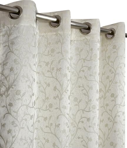 Image of FRESH FROM LOOM Heavy Jari Jacquard Premium Luxury Semi Blackout Parda | Light Blocking 80% Darkening | Eyelet Rings | Durable & Fade Resistant Curtain 12 Feet Long Door (12feet, Cream, 1pc only)