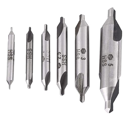 6 Stück Zentrierbohrer 60 Grad Winkel, Triton Edelstahl HSS Senker Zentrierbohrer Metall Set, 1/1.5/2 / 2.5/3 /5 mm für Metall, Drehbank Bohrer Senker Zentralen Bohrung