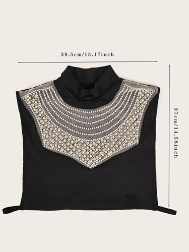 Image of Eyibenlilan Ladies' High Gloss Faux Pearl Elastic Knit Fabric Round Neck Fake Collar One Size Dickey Collar for Women