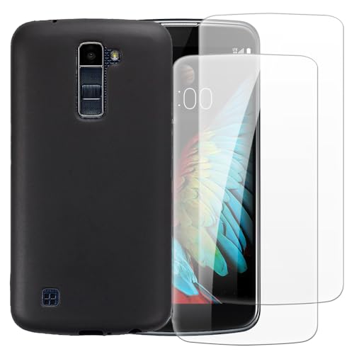 Shantime Case with 2 Pack Screen Protector Combo Compatible with LG K10 2016, Shockproof Cover and Tempered Glass Set for Full Body Safety(Black)