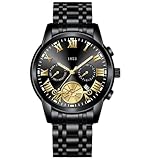 JOATVEE Orologio da Uomo Multifunzione Numeri Romani Scala Puntatore Luminoso con Calendario non Meccanico in Acciaio Inox Orologio da Polso Moda Quarzo Impermeabile Uomo