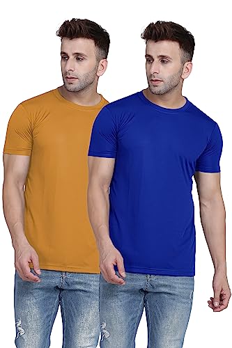 Image of TQH Men Dri Fit Polyester Half Sleeve Round Neck Multicolor t Shirts - Combo Set of 2