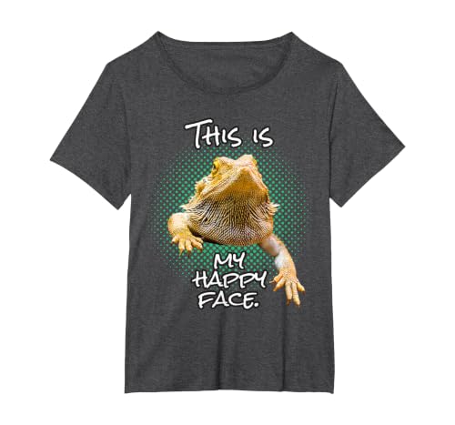 This is My Happy Face Bearded Dragon Funny Reptile T-Shirt, Women's Plus, Dark Heather Grey, 3X